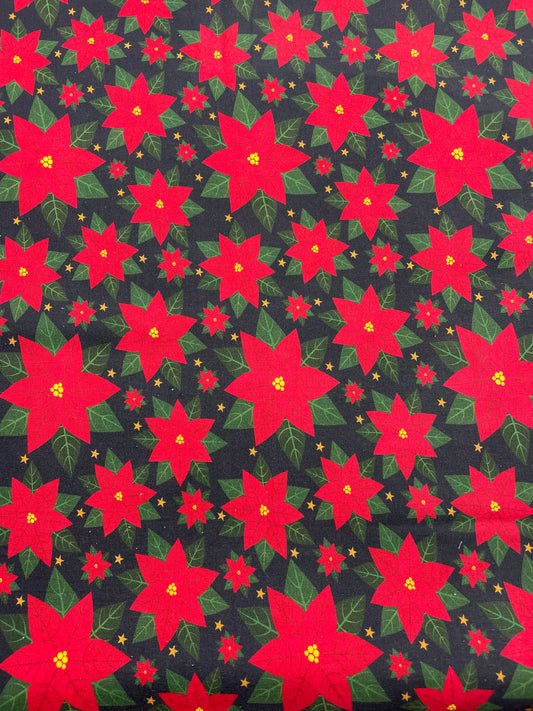 Red Poinsettias on Black