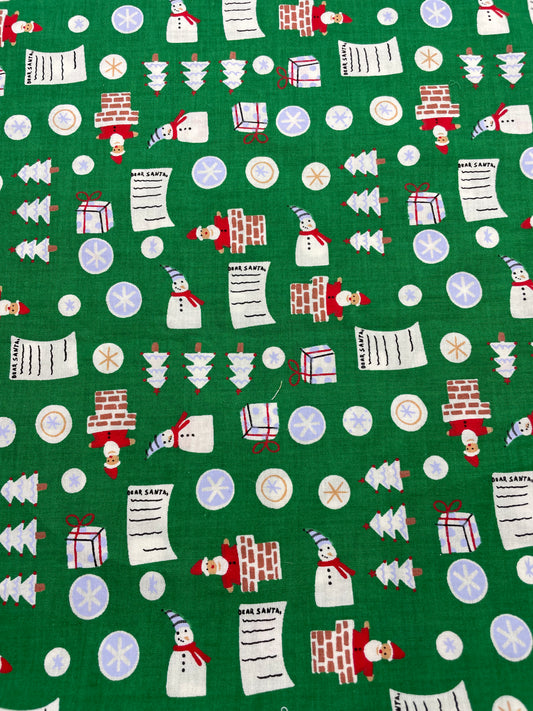 Santas and Snowmen on Green