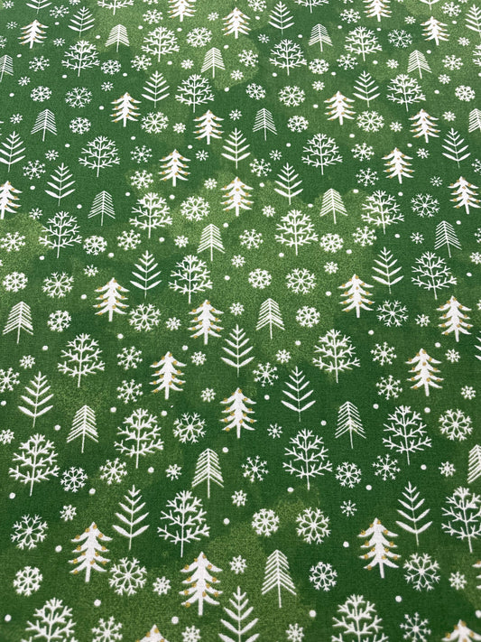 White Christmas Trees on Green