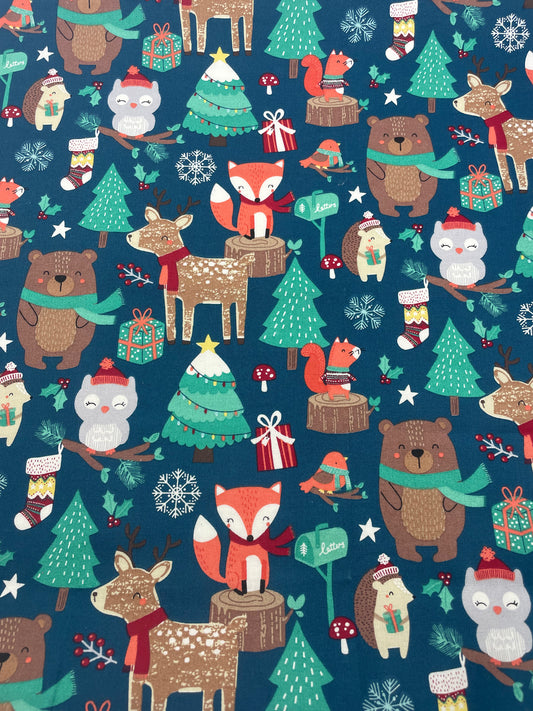 Woodland Christmas on Dark Blue